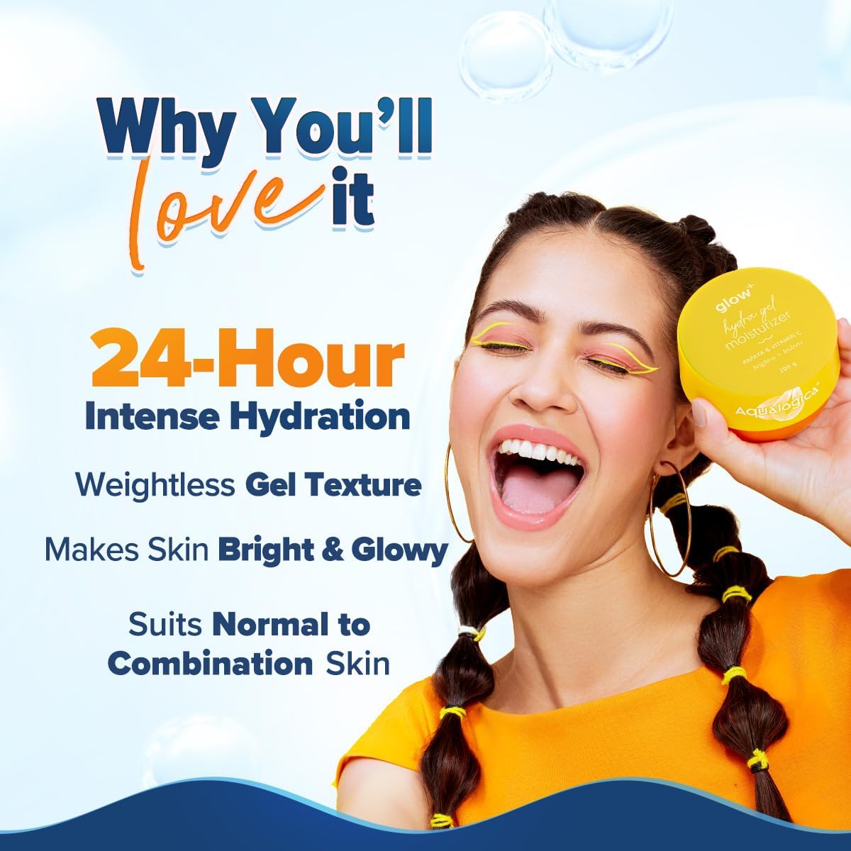 Aqualogica Glow+ Hydra Gel Moisturizer with Vitamin C & Papaya, 200g x 2 Pack, Unisex Formula - back view