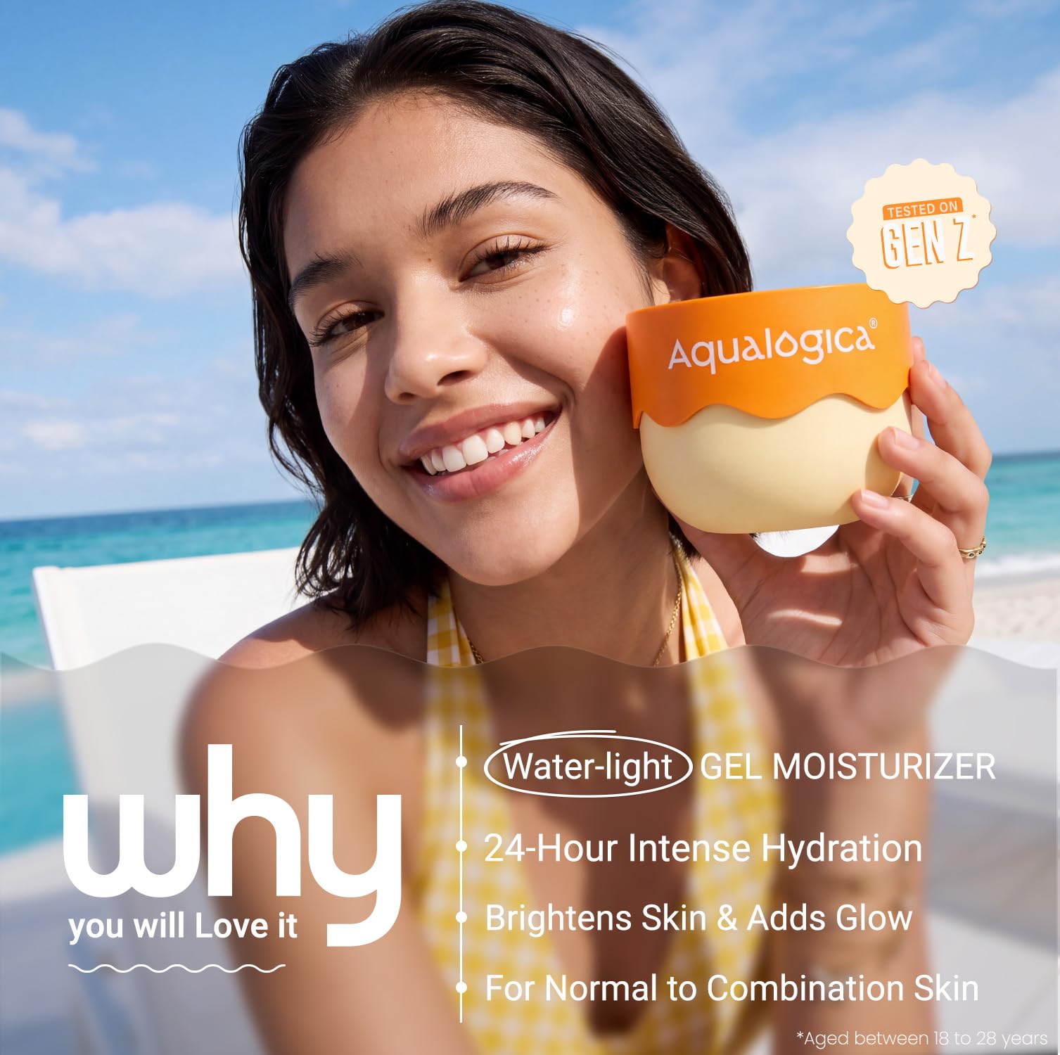Aqualogica Glow+ Hydra Melt Gel Moisturizer, 200g, Gel Formula, Normal to Combination Skin, PETA Certified Vegan - packaging