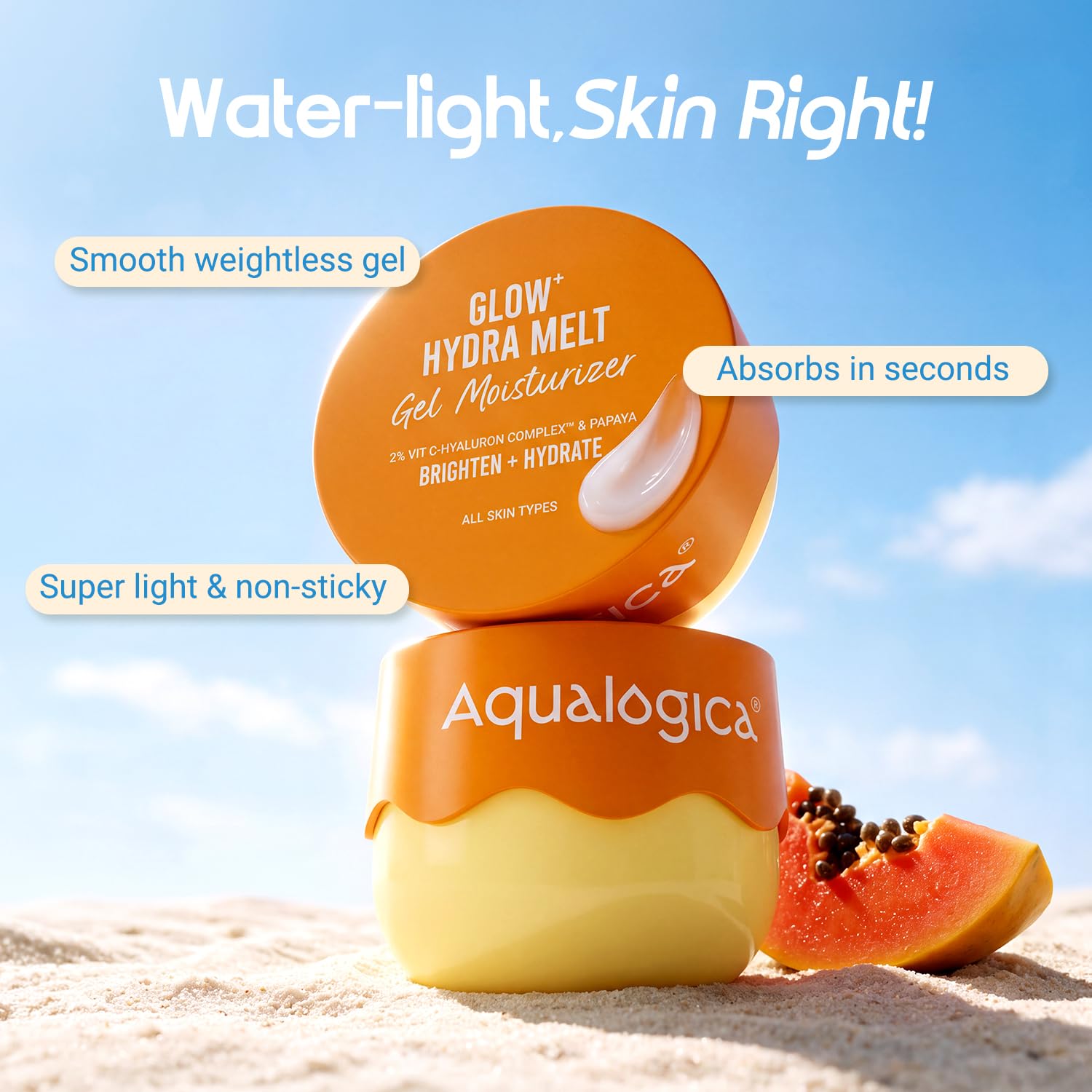 Aqualogica Glow+ Hydra Melt Gel Moisturizer, 200g, Gel Formula, Normal to Combination Skin, PETA Certified Vegan - label deta