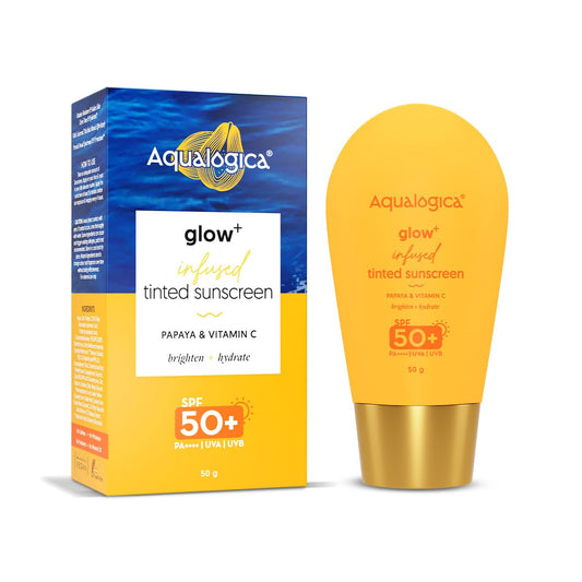 Aqualogica Glow+ Infused Tinted Sunscreen SPF 50+ PA++++, 50g, with Papaya, Vitamin C, Hyaluronic Acid