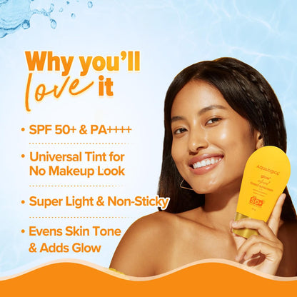 Aqualogica Glow+ Infused Tinted Sunscreen SPF 50+ PA++++, 50g, with Papaya, Vitamin C, Hyaluronic Acid - back view