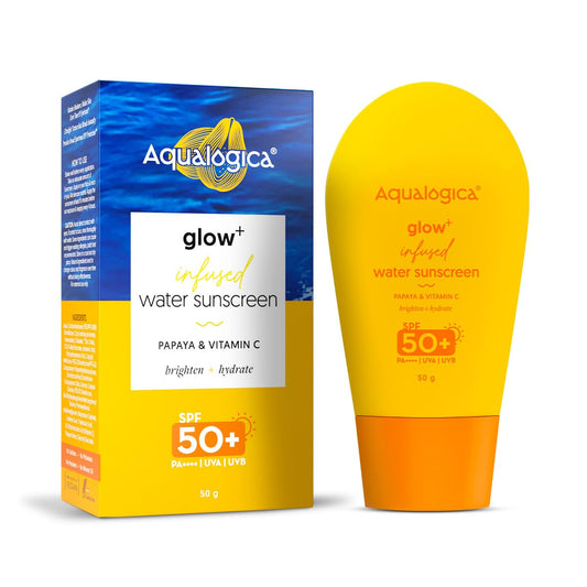 Aqualogica Glow+ Infused Water Sunscreen SPF 50+ PA++++ With Papaya & Vitamin C, 50g, Serum Texture