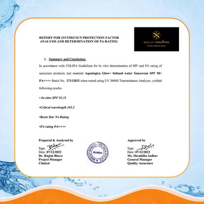 Aqualogica Glow+ Infused Water Sunscreen SPF 50+ PA++++ With Papaya & Vitamin C, 50g, Serum Texture - in use
