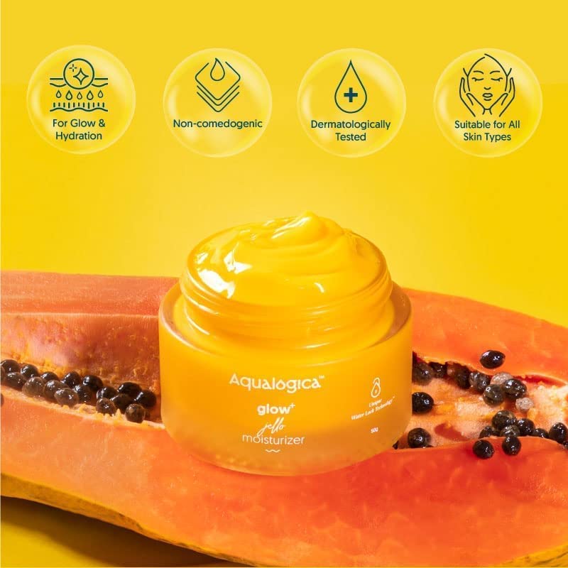 Aqualogica Glow+ Jello Moisturiser with Vitamin C & Papaya, 50g, for Normal Dry & Combination Skin, Unisex - front view