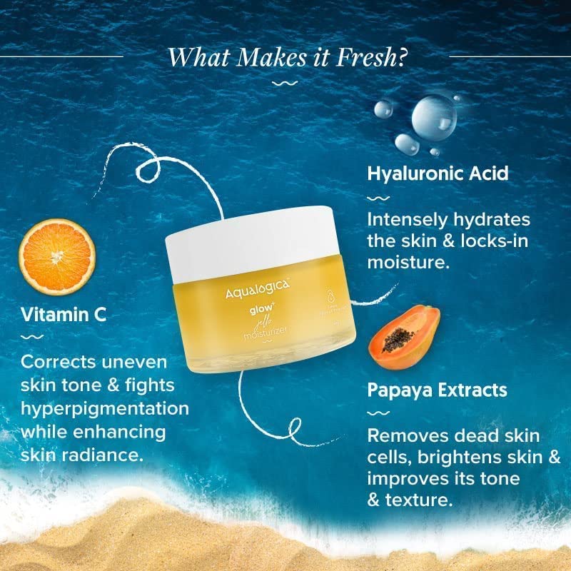 Aqualogica Glow+ Jello Moisturiser with Vitamin C & Papaya, 50g, for Normal Dry & Combination Skin, Unisex - packaging