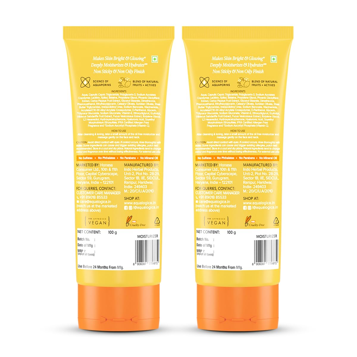 Aqualogica Glow+ Oil-Free Moisturizer, 100g, Gel-Based with Papaya, Vitamin C, Hyaluronic Acid - front view (10)