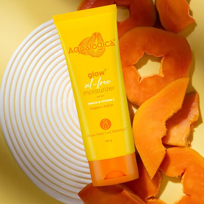 Aqualogica Glow+ Oil-Free Moisturizer, 100g, Gel-Based with Papaya, Vitamin C, Hyaluronic Acid - front view