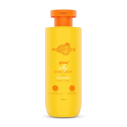 Aqualogica Glow+ Silky Body Lotion, 200 ml, Lightweight Non-Sticky Formula with Papaya, Vitamin C, Hyaluronic Acid, Shea Butt