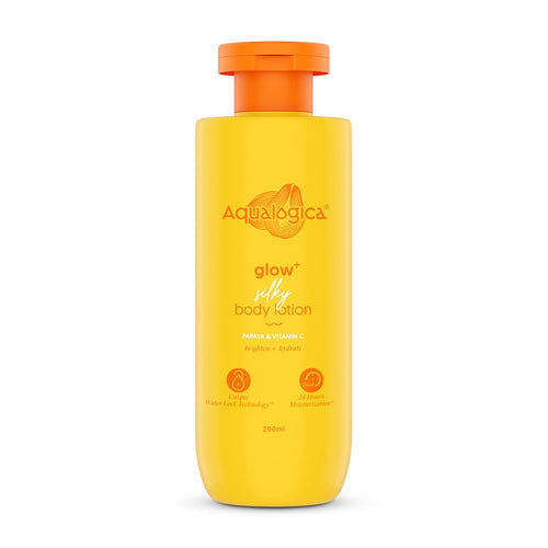 Aqualogica Glow+ Silky Body Lotion, 200 ml, Lightweight Non-Sticky Formula with Papaya, Vitamin C, Hyaluronic Acid, Shea Butt