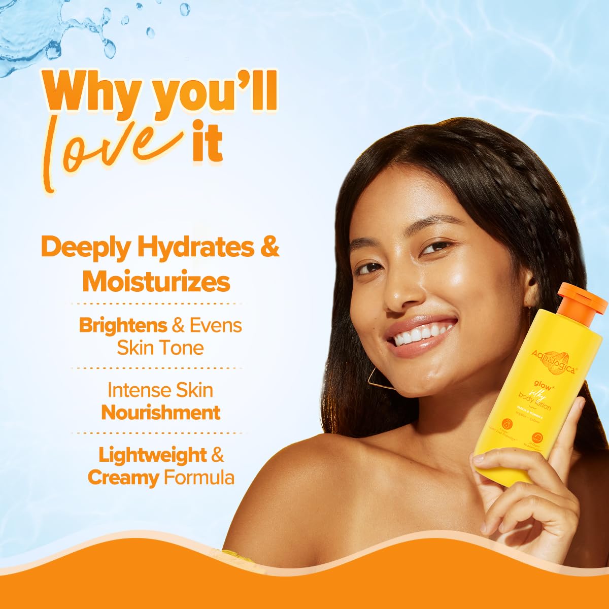 Aqualogica Glow+ Silky Body Lotion, 200 ml, Lightweight Non-Sticky Formula with Papaya, Vitamin C, Hyaluronic Acid, Shea Butt