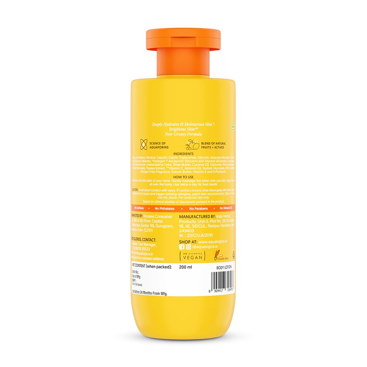 Aqualogica Glow+ Silky Body Lotion, 200 ml, Lightweight Non-Sticky Formula with Papaya, Vitamin C, Hyaluronic Acid, Shea Butt