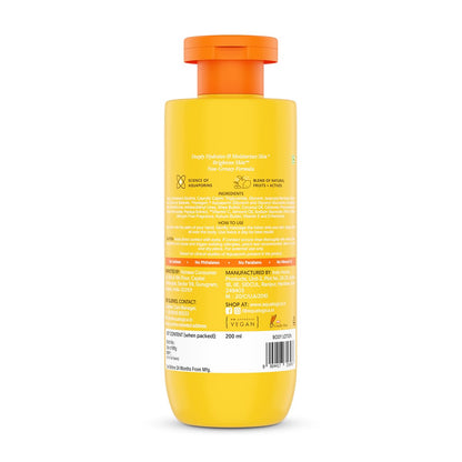 Aqualogica Glow+ Silky Body Lotion, 200 ml, Lightweight Non-Sticky Formula with Papaya, Vitamin C, Hyaluronic Acid, Shea Butt
