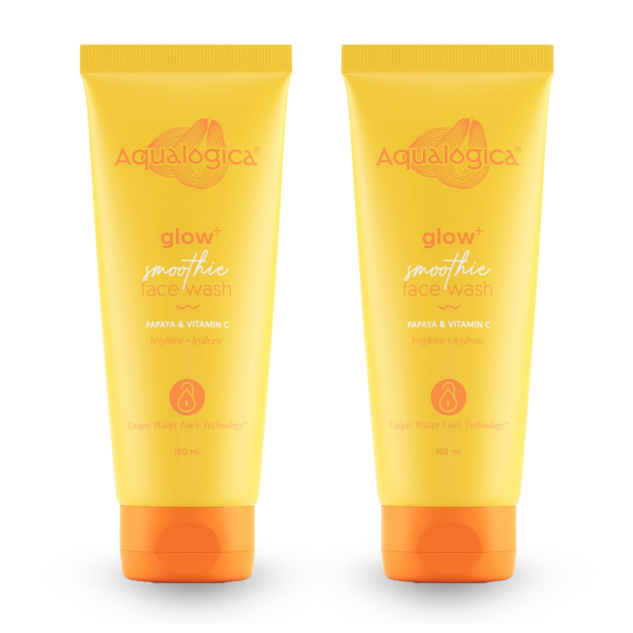 Aqualogica Glow+ Smoothie Face Wash with Vitamin C, Hyaluronic Acid & Papaya, 100ml, Pack of 2, Unisex