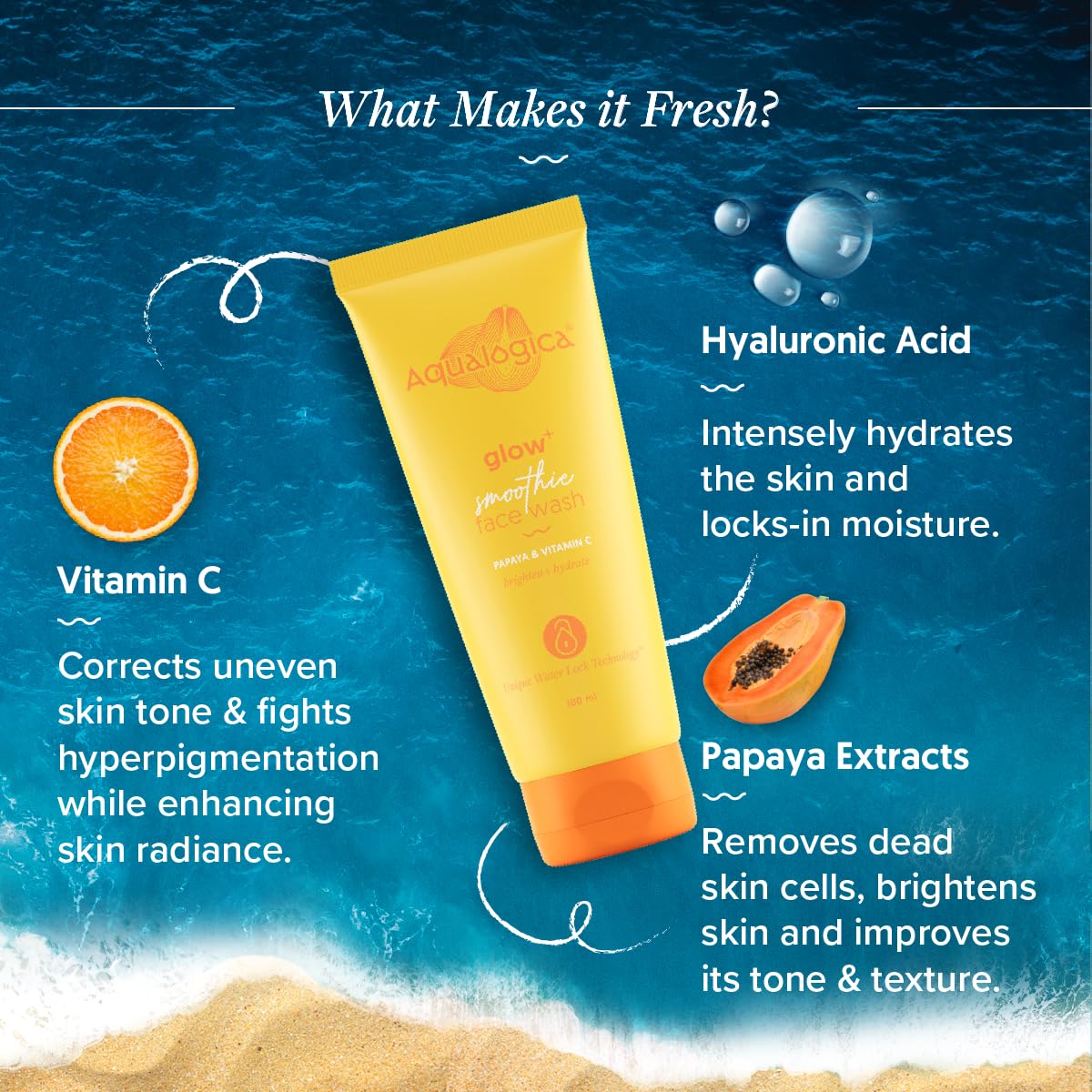 Aqualogica Glow+ Smoothie Face Wash with Vitamin C, Hyaluronic Acid & Papaya, 100ml, Pack of 2, Unisex - front view