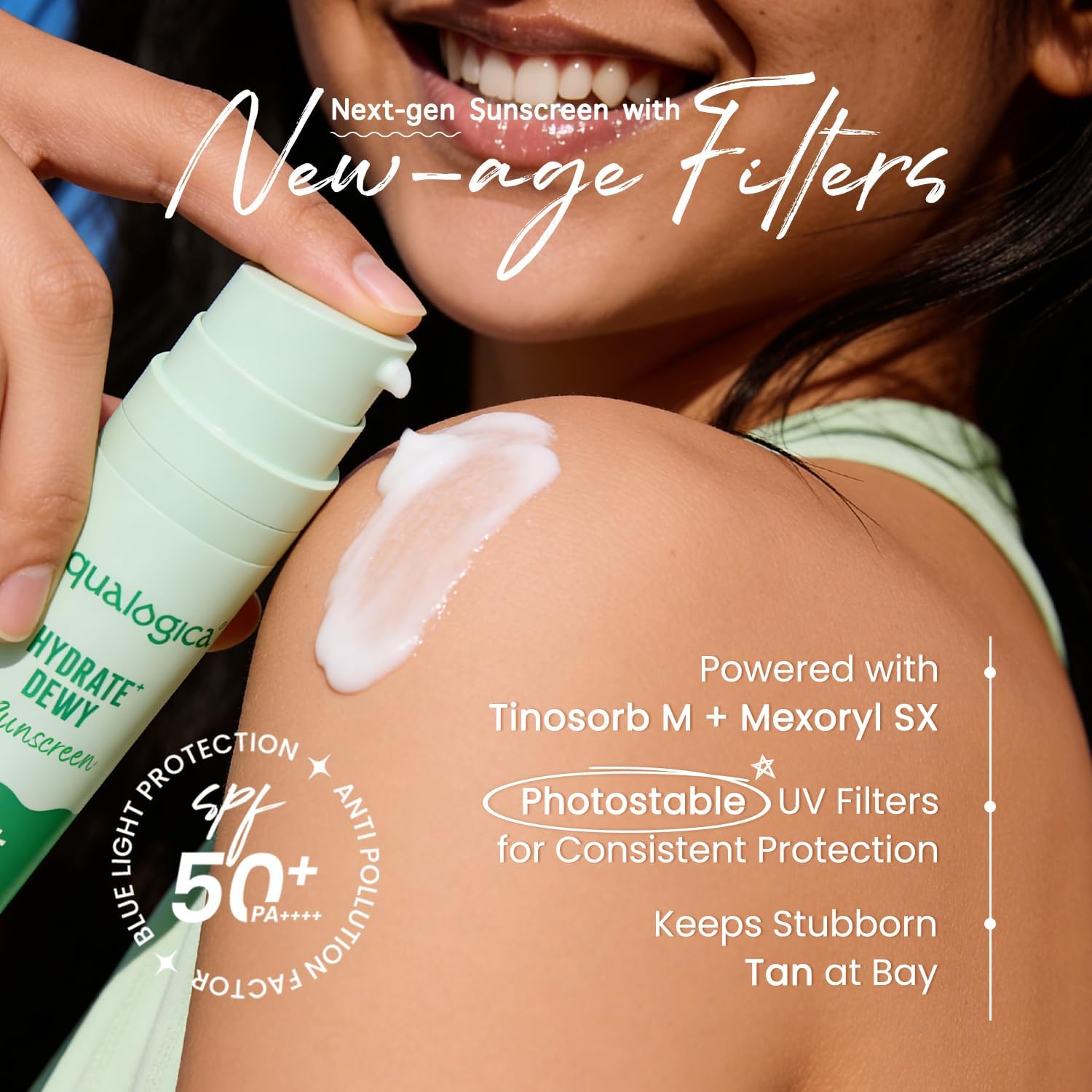 Aqualogica Hydrate+ Dewy Sunscreen SPF 50 PA+++ 50g Gel-Based Fragrance-Free Unisex - front view