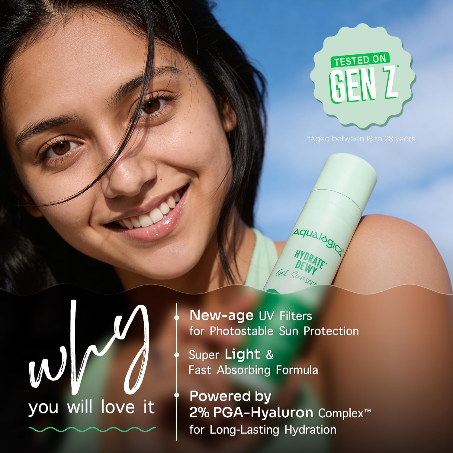 Aqualogica Hydrate+ Dewy Sunscreen SPF 50 PA+++ 50g Gel-Based Fragrance-Free Unisex - back view