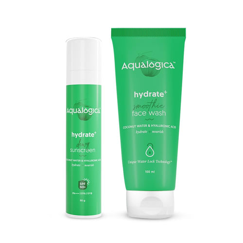 Aqualogica Hydrate & Refresh Duo, Face Wash 100g + Sunscreen 50g, SPF 50+ PA++++, Vegan, PETA Certified