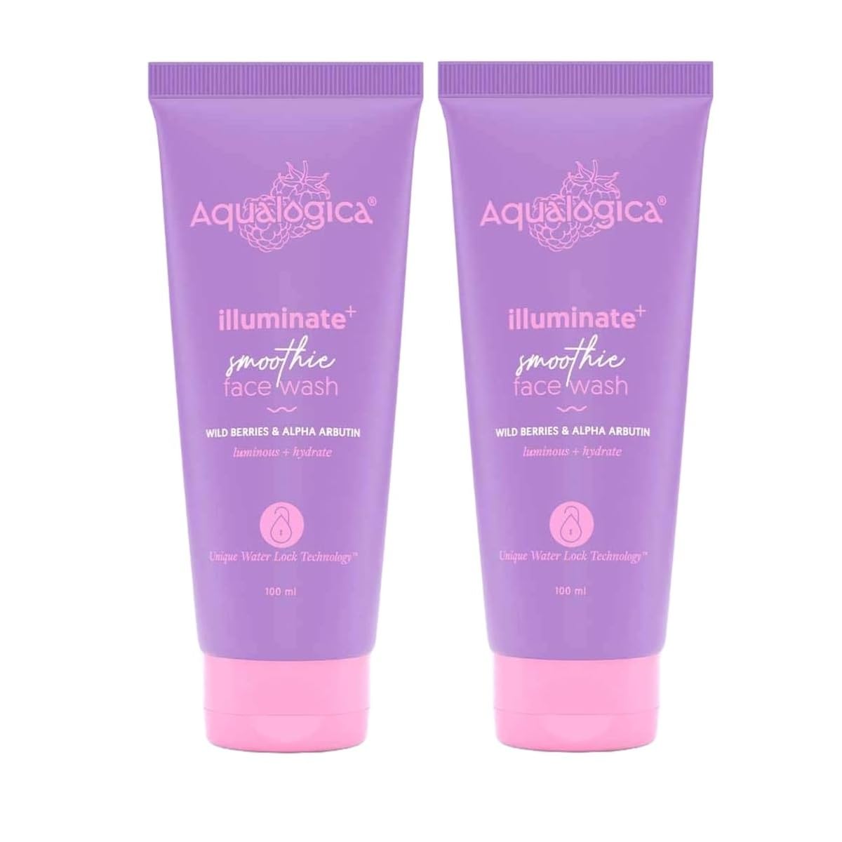 Aqualogica IIIuminate+ Smoothie Face Wash with Wild Berries and Alpha Arbutin, 100ml, Pack of 2