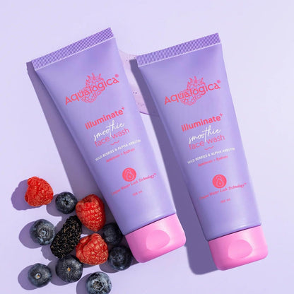 Aqualogica IIIuminate+ Smoothie Face Wash with Wild Berries and Alpha Arbutin, 100ml, Pack of 2 - front view