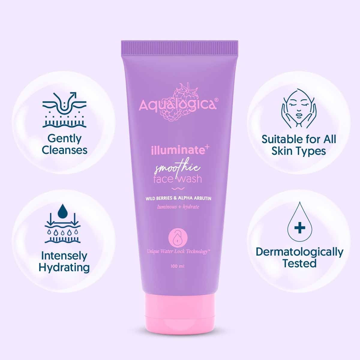 Aqualogica IIIuminate+ Smoothie Face Wash with Wild Berries and Alpha Arbutin, 100ml, Pack of 2 - back view
