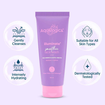 Aqualogica IIIuminate+ Smoothie Face Wash with Wild Berries and Alpha Arbutin, 100ml, Pack of 2 - back view