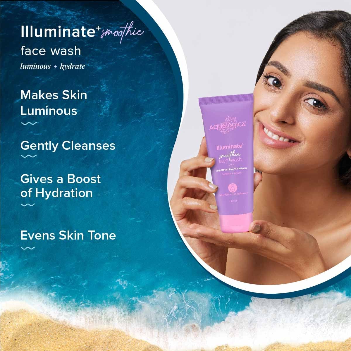 Aqualogica IIIuminate+ Smoothie Face Wash with Wild Berries and Alpha Arbutin, 100ml, Pack of 2 - packaging
