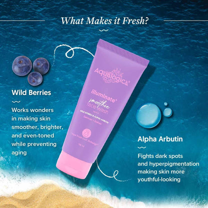 Aqualogica IIIuminate+ Smoothie Face Wash with Wild Berries and Alpha Arbutin, 100ml, Pack of 2 - label detail