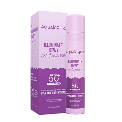 Aqualogica Illuminate+ Dewy Sunscreen Gel SPF 50+ PA++++ with Alpha Arbutin & Wild Berries, Fragrance-Free, No White Cast (10