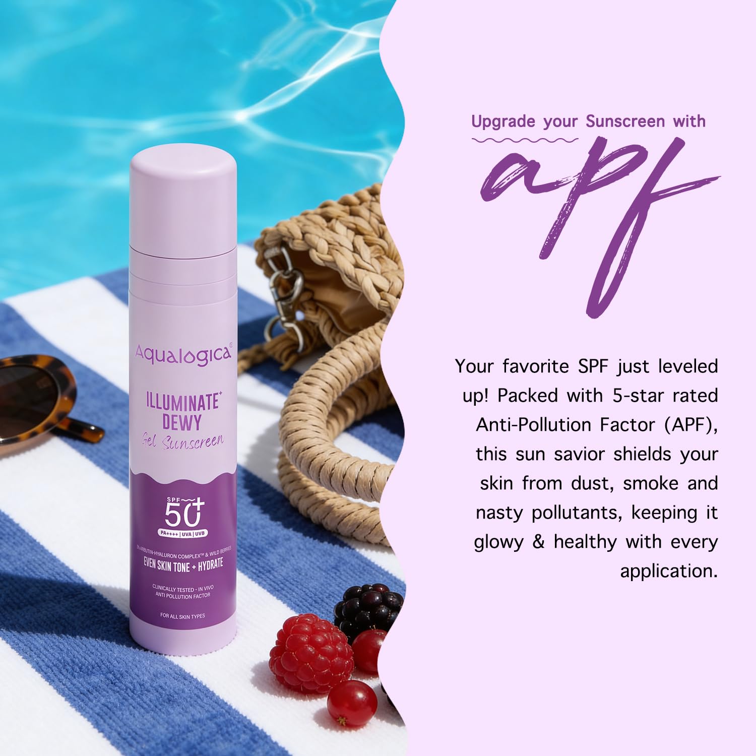 Aqualogica Illuminate+ Dewy Sunscreen Gel SPF 50+ PA++++ with Alpha Arbutin & Wild Berries, Fragrance-Free, No White Cast - i