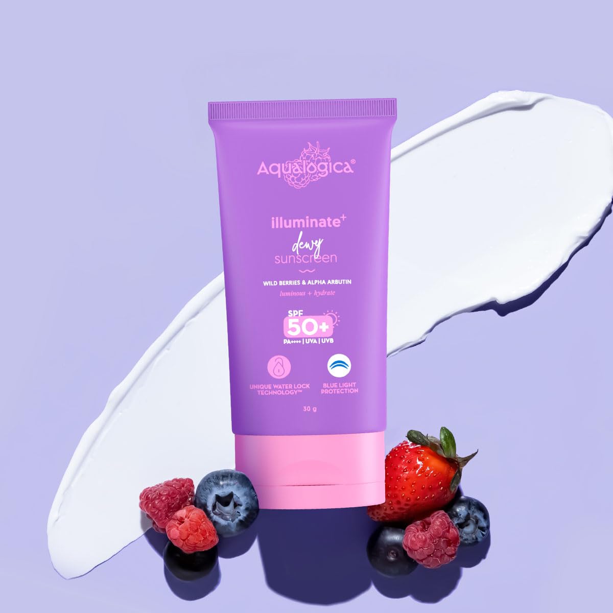 Aqualogica Illuminate+ Dewy Sunscreen Gel SPF 50+ PA++++ with Alpha Arbutin & Wild Berries, Fragrance-Free, No White Cast - f