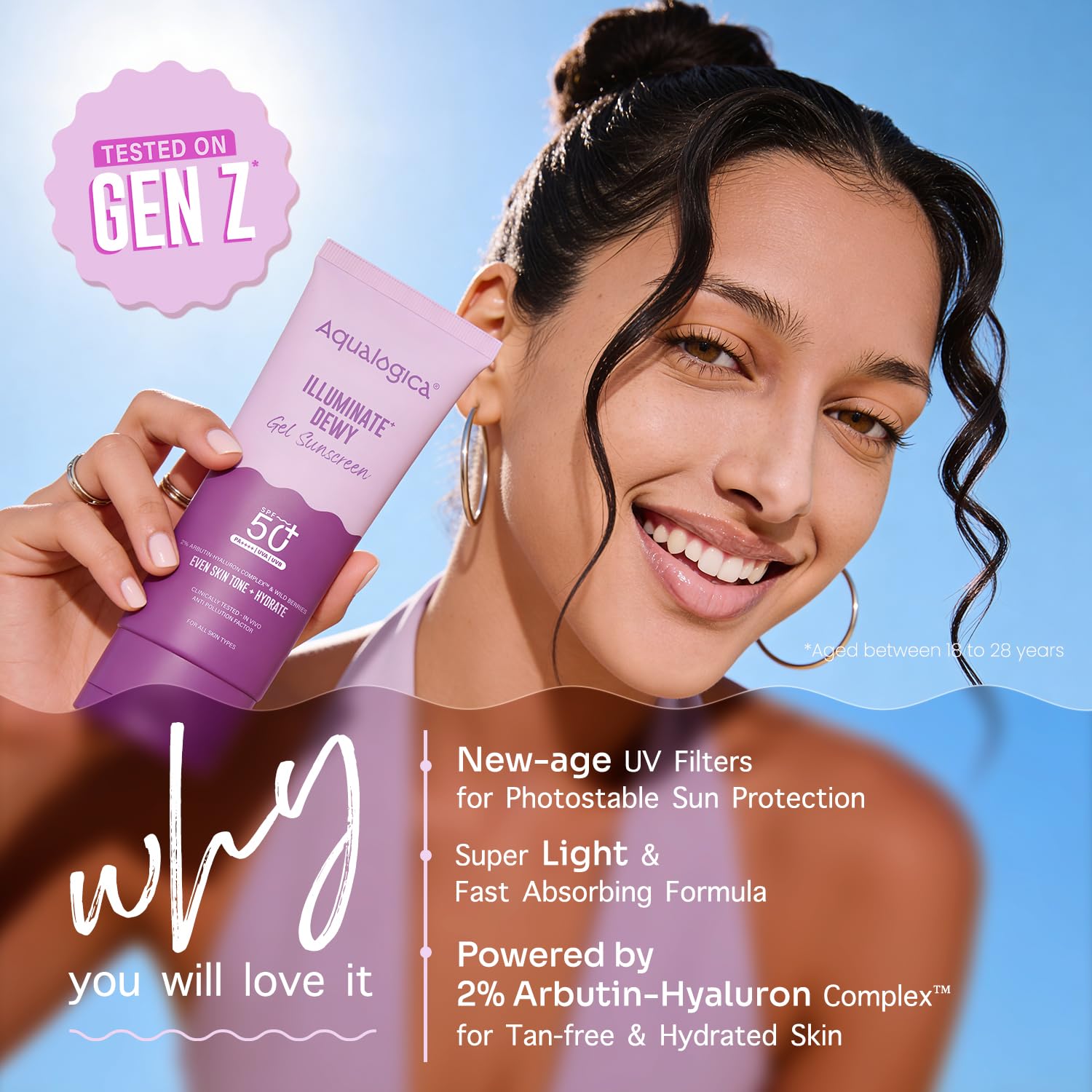 Aqualogica Illuminate+ Dewy Sunscreen Gel SPF 50+ PA++++ with Alpha Arbutin & Wild Berries, Fragrance-Free, No White Cast - b