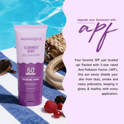 Aqualogica Illuminate+ Dewy Sunscreen Gel SPF 50+ PA++++ with Alpha Arbutin & Wild Berries, Fragrance-Free, No White Cast - i