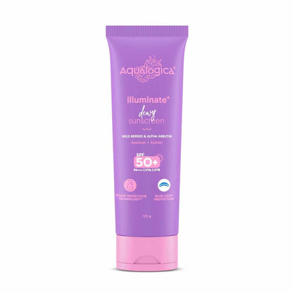 Aqualogica Illuminate+ Dewy Sunscreen Gel SPF 50+ PA++++ with Alpha Arbutin & Wild Berries, Fragrance-Free, No White Cast (27