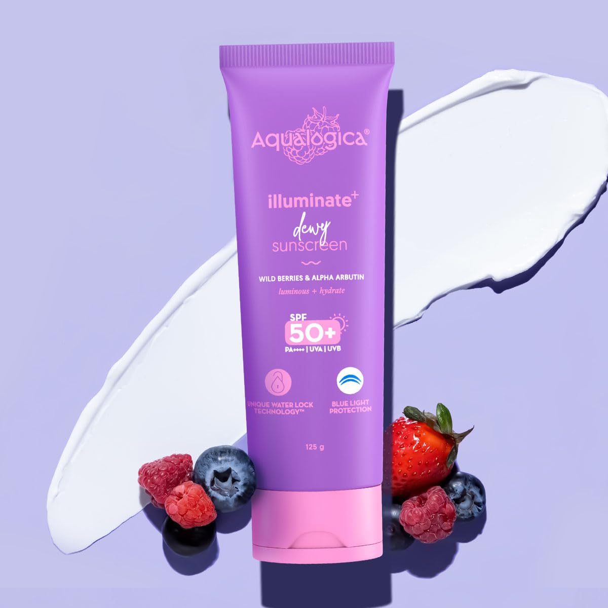 Aqualogica Illuminate+ Dewy Sunscreen Gel SPF 50+ PA++++ with Alpha Arbutin & Wild Berries, Fragrance-Free, No White Cast - f