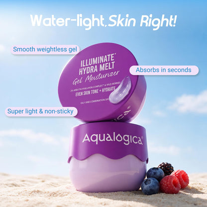 Aqualogica Illuminate + Hydra Melt Gel Moisturizer, 200g, Water-Light Texture for Oily to Combination Skin - packaging