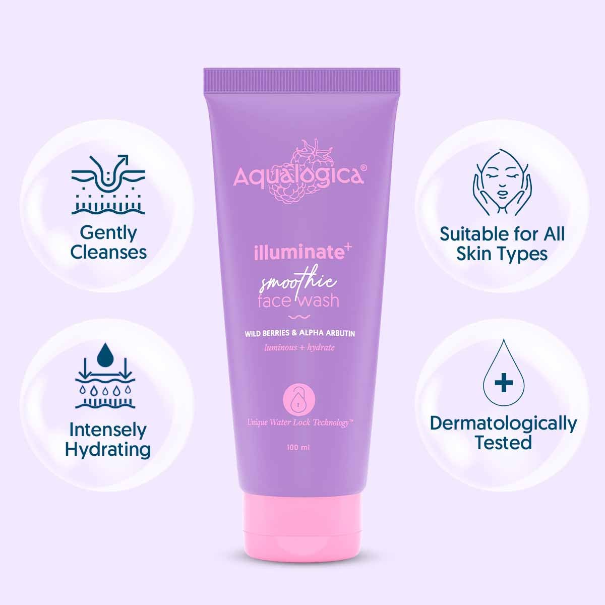 Aqualogica Illuminate+ Smoothie Face Wash with Wild Berries & Alpha Arbutin, 100ml - front view