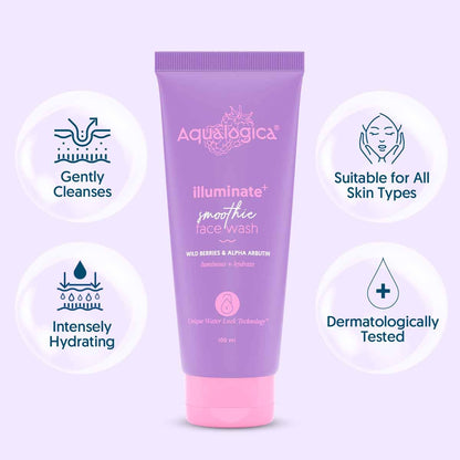 Aqualogica Illuminate+ Smoothie Face Wash with Wild Berries & Alpha Arbutin, 100ml - front view