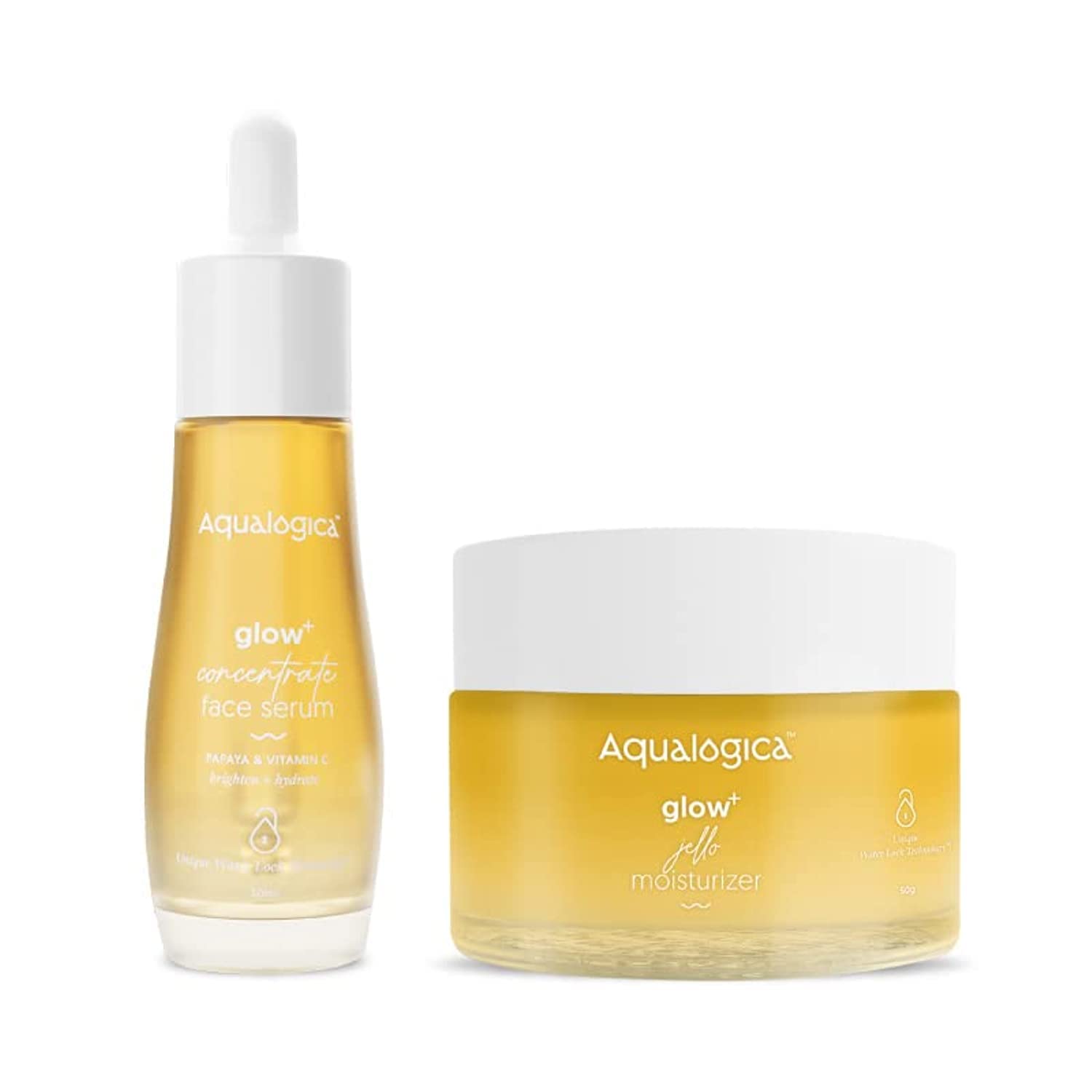 Aqualogica Own The Glow Duo Face Serum 30ml and Gel Moisturizer 50g, Vitamin C, Papaya, Hyaluronic Acid, Unisex