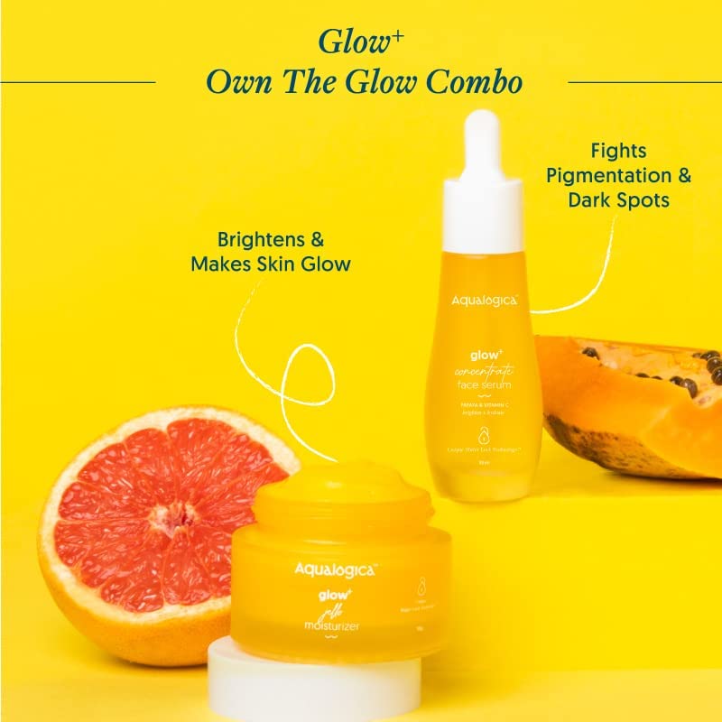 Aqualogica Own The Glow Duo Face Serum 30ml and Gel Moisturizer 50g, Vitamin C, Papaya, Hyaluronic Acid, Unisex - front view