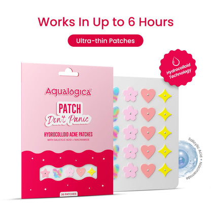 Aqualogica Patch Don't Panic Acne Patches, 30 Count, Salicylic Acid and Niacinamide Hydrocolloid, Vegan Ultra-thin - front vi