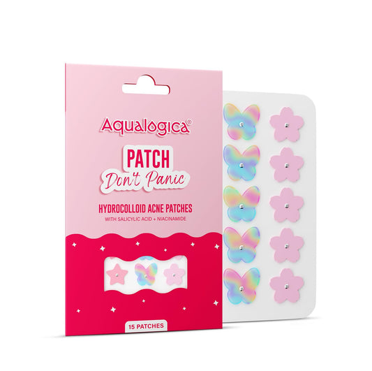 Aqualogica Patch Don't Panic Hydrocolloid Acne Patches, 15 Count, Ultra-thin, Vegan, PETA Certified, Cute Shapes, Unisex