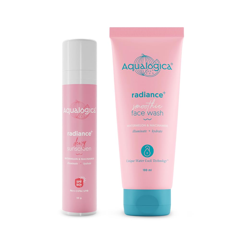 Aqualogica Radiance+ Cleanse & Protect Combo, 100g Face Wash + 50g Sunscreen SPF 50+, Vegan