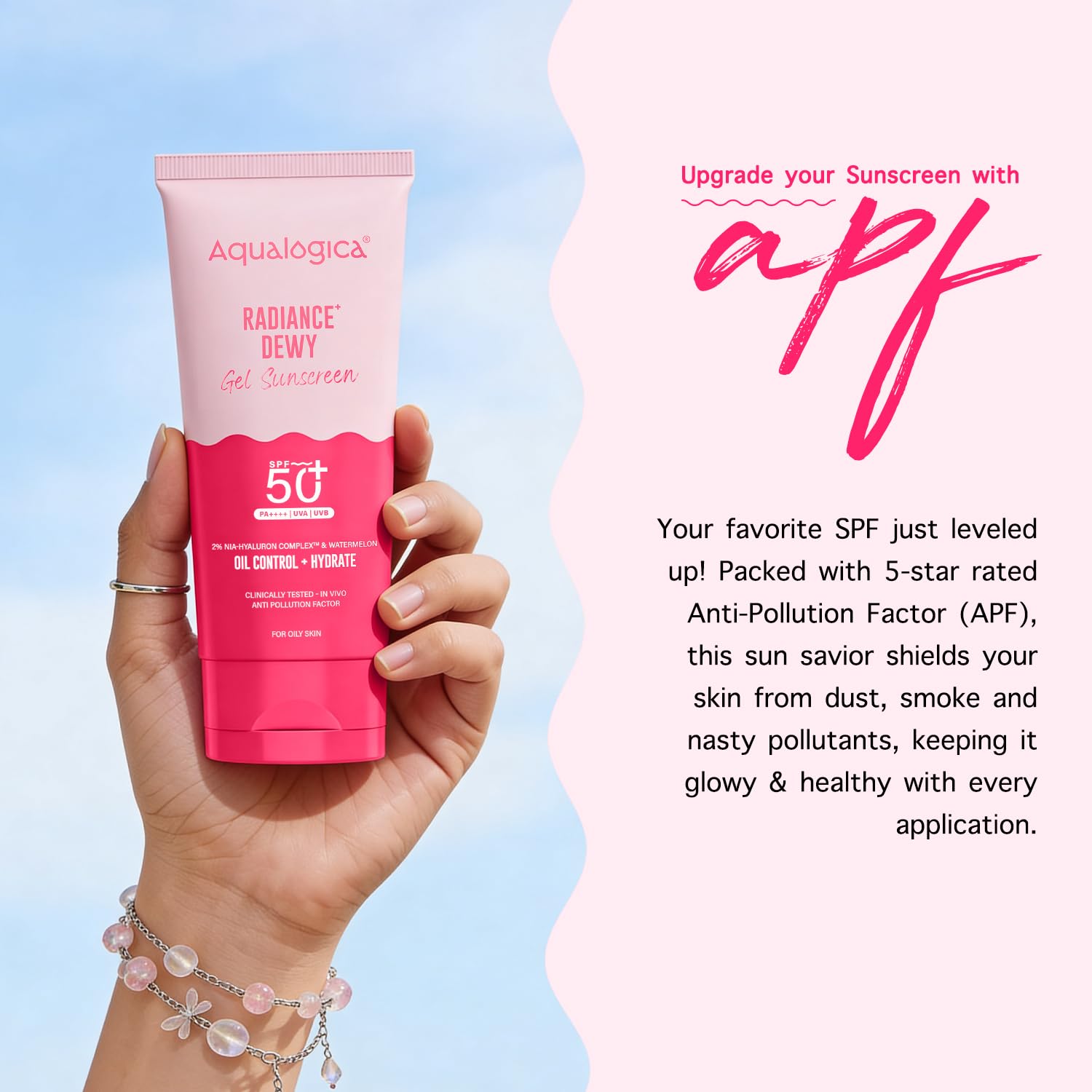 Aqualogica Radiance+ Dewy Gel Sunscreen SPF 50+ PA++++ In-Vivo Tested Fragrance-Free - in use (17)