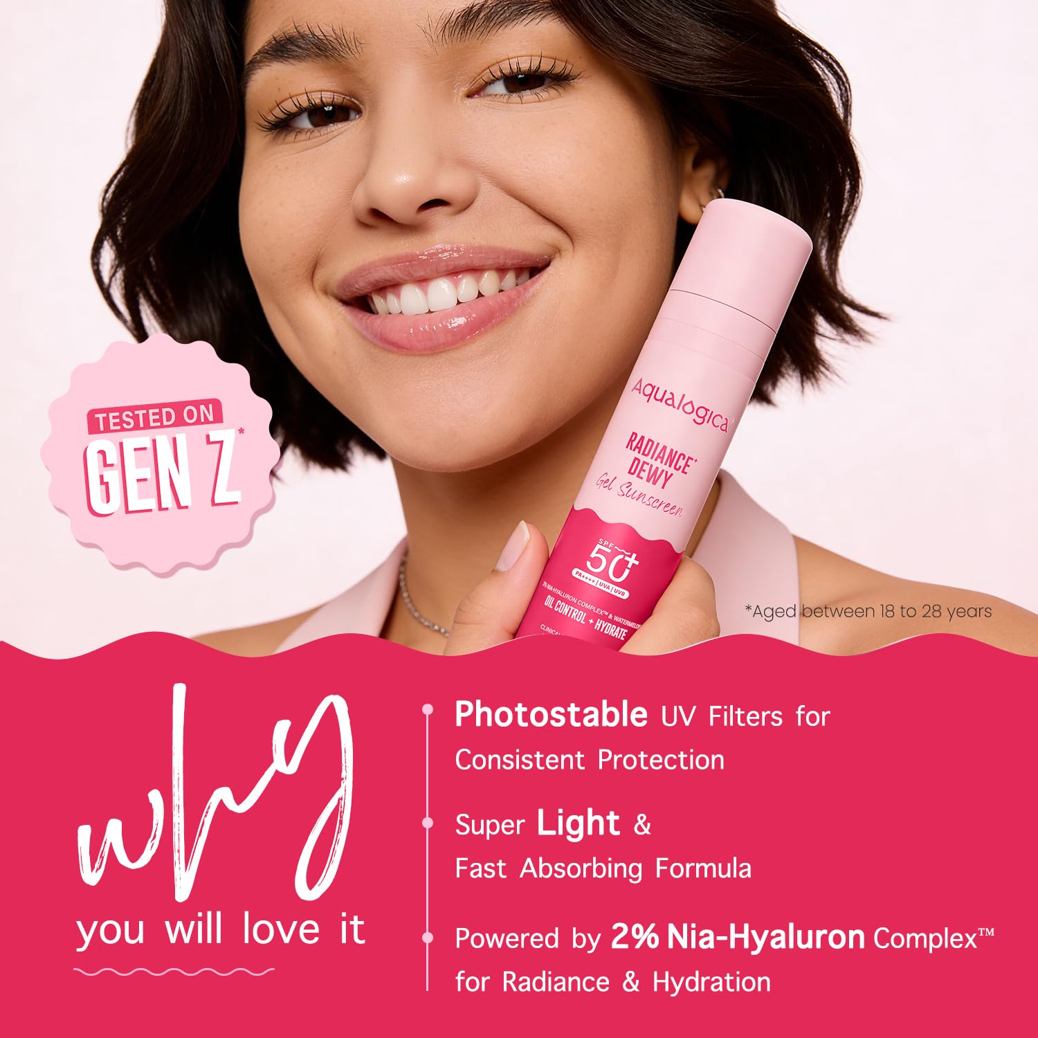 Aqualogica Radiance+ Dewy Gel Sunscreen SPF 50+ PA++++ In-Vivo Tested Fragrance-Free - back view