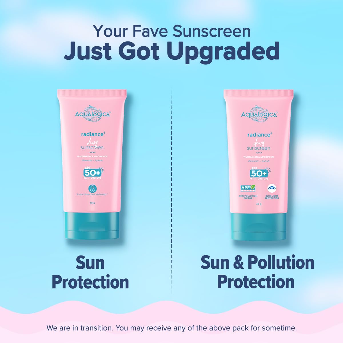 Aqualogica Radiance+ Dewy Sunscreen Gel SPF 50+ PA++++, 30g, Vegan, Fragrance-Free - size and scale
