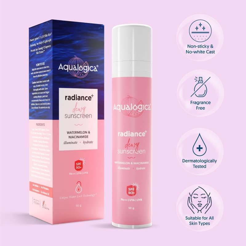 Aqualogica Radiance Dewy Sunscreen SPF 50+ PA+++ & 5 Barrier Hydra Gel Moisturizer with Avocado & Ceramides, 50g + 200g, 2-Pi