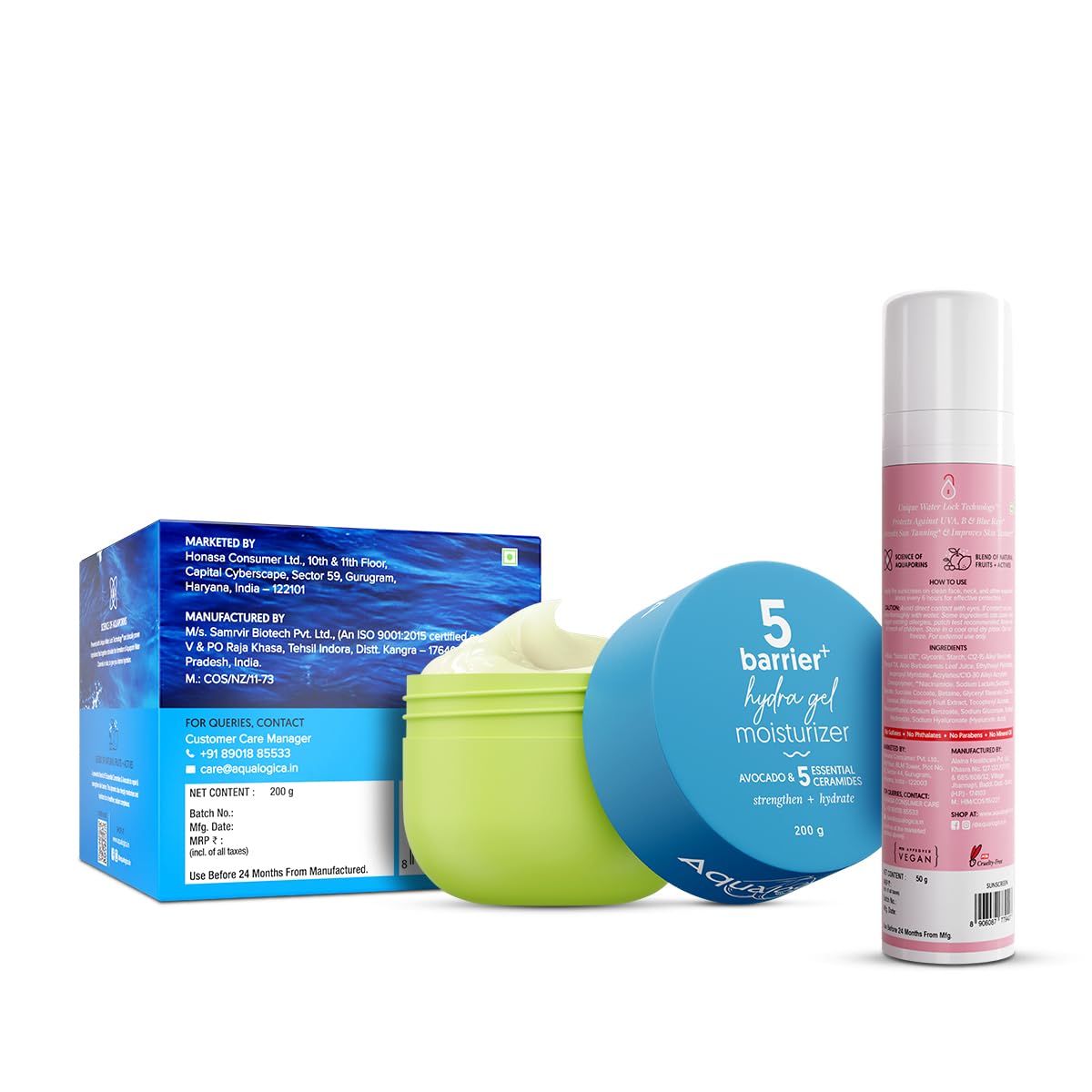 Aqualogica Radiance Dewy Sunscreen SPF 50+ PA+++ & 5 Barrier Hydra Gel Moisturizer with Avocado & Ceramides, 50g + 200g, 2-Pi