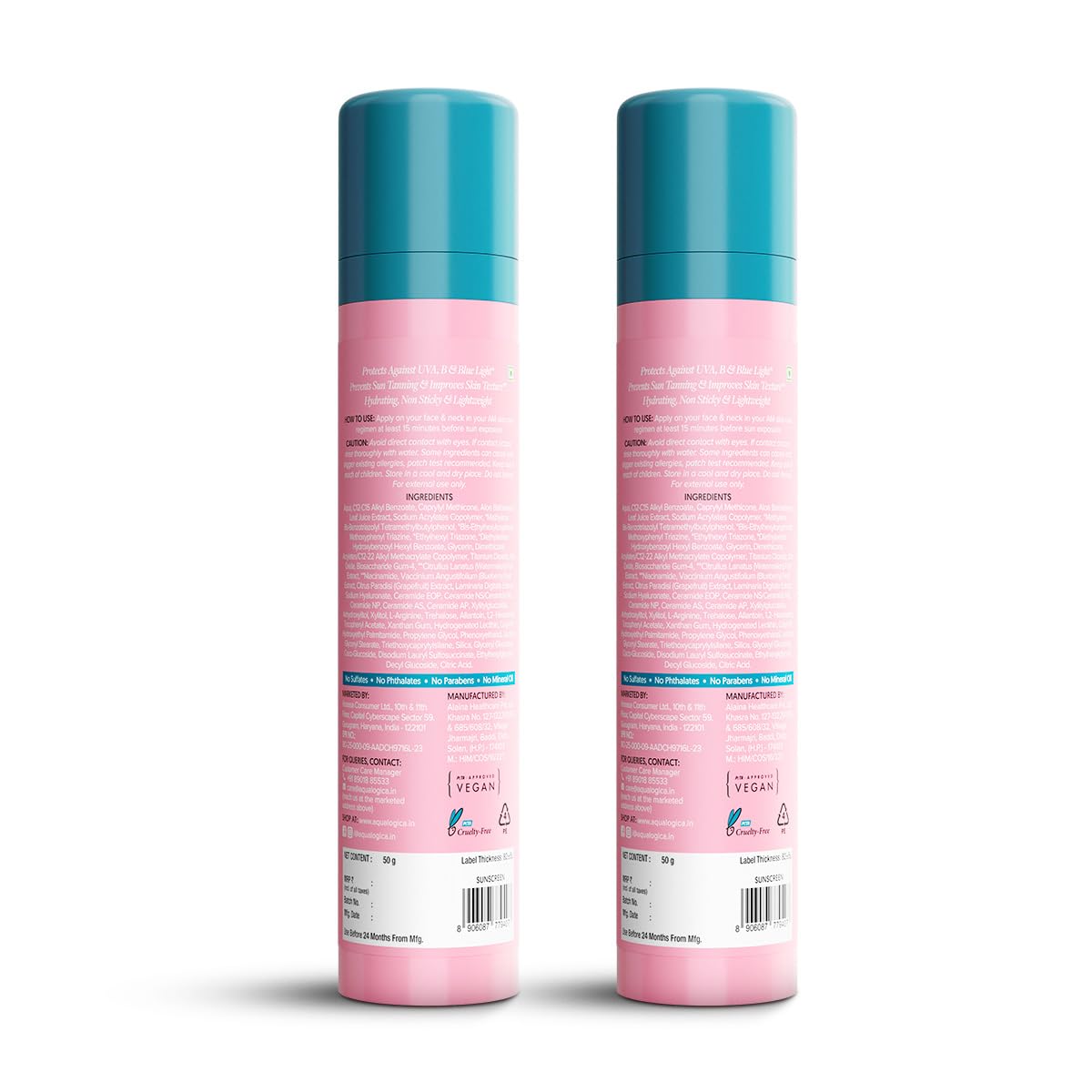 Aqualogica Radiance+ Dewy Sunscreen SPF 50+ PA+++, 50g x 2 Pack, Fragrance-Free, Vegan, For All Skin Types - front view