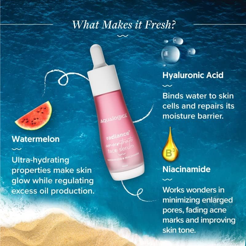 Aqualogica Radiance+ Niacinamide Face Serum with Watermelon Extract, Hyaluronic Acid, 30ml, Unisex - front view