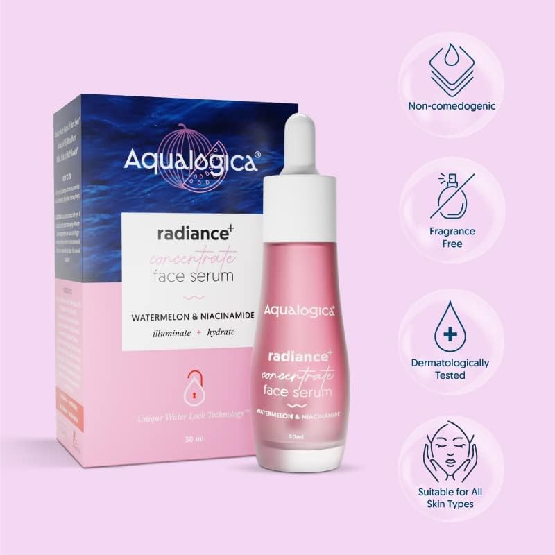 Aqualogica Radiance+ Niacinamide Face Serum with Watermelon Extract, Hyaluronic Acid, 30ml, Unisex - packaging